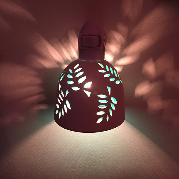 round night light "curving leaves"  brown/beige with aqua interior