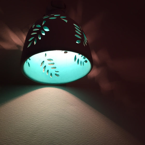 round night light "curving leaves"  brown/beige with aqua interior