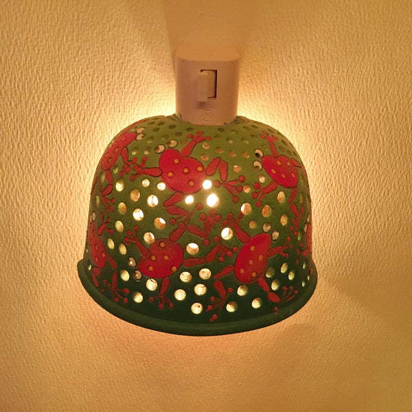Half round night light, red frogs on a green background