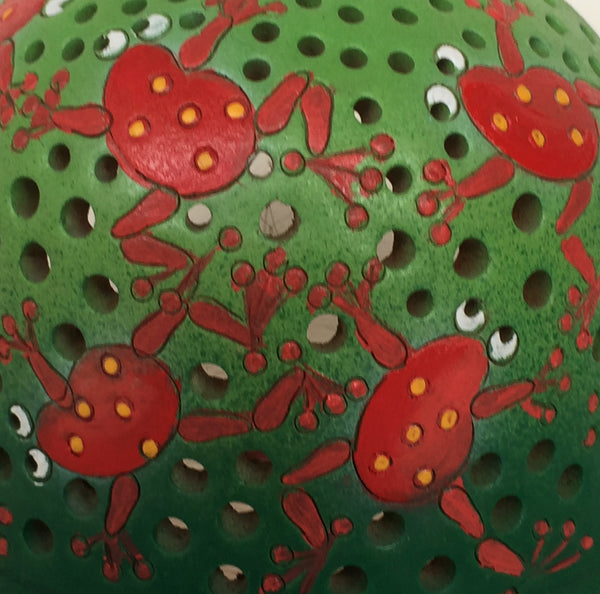 Half round night light, red frogs on a green background