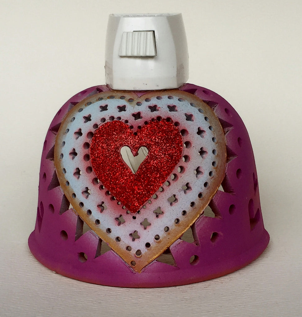 Half round night light red sparkle heart, surrounded with white, on hot pink
