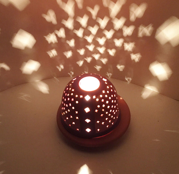 StarLight night lamp/ three red, gold rimmed hearts
